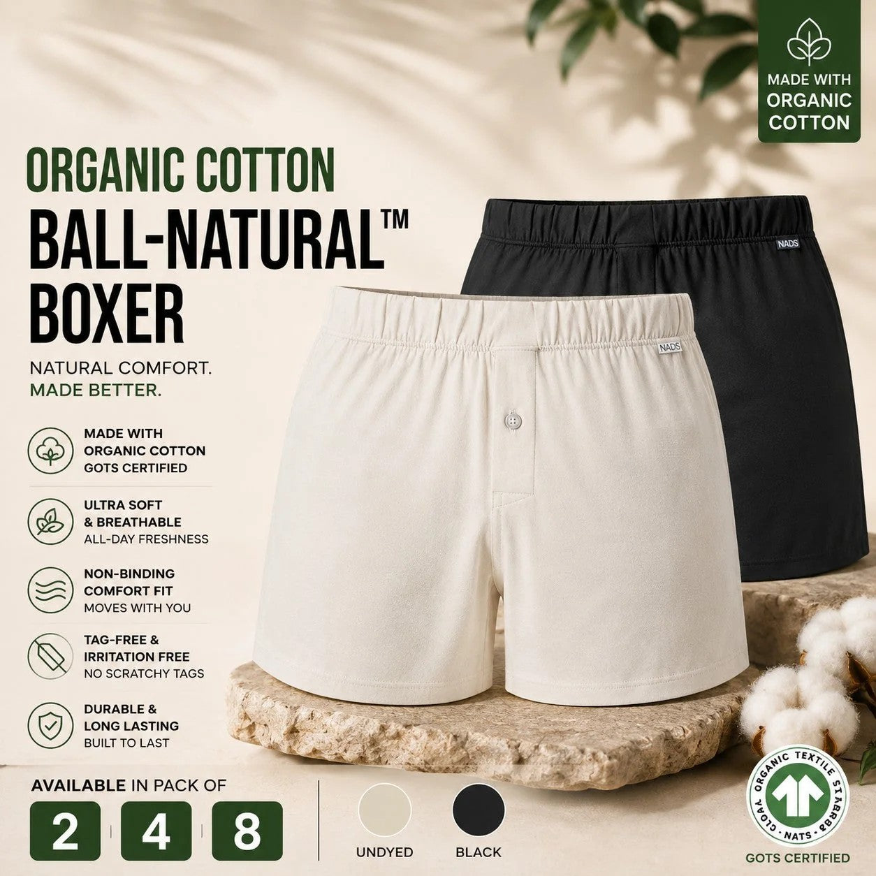Organic Cotton BALL-NATURAL™ Boxer